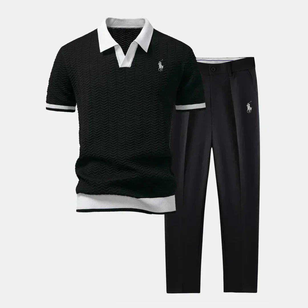 RL V-Neck Polo & Slim Fit Tapered Pants Set