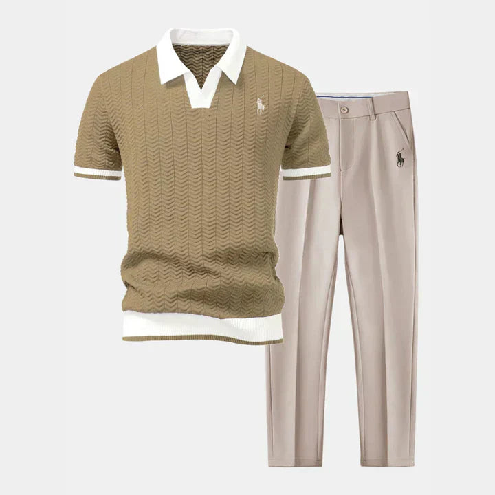 RL V-Neck Polo & Slim Fit Tapered Pants Set