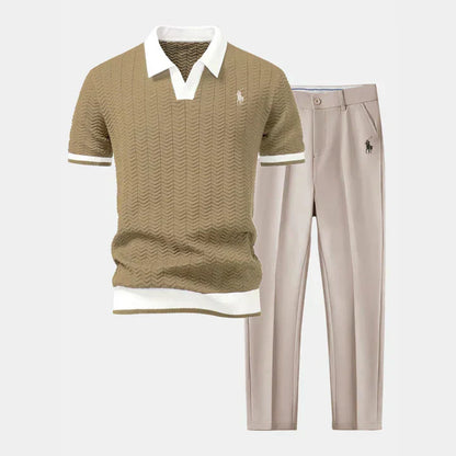 RL V-Neck Polo & Slim Fit Tapered Pants Set