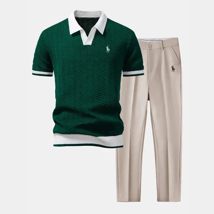 RL V-Neck Polo & Slim Fit Tapered Pants Set